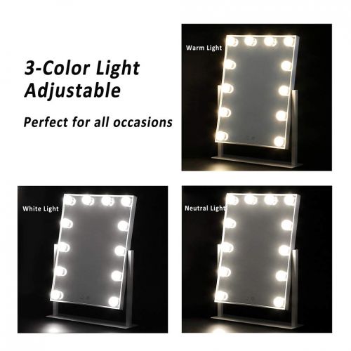  Dr.Lefran Hollywood LED Makeup Mirror, Portable Vanity Makeup Mirror with 12 Dimmable Bulbs, Professional Illuminated Cosmetic Mirror, 3 Modes of Light