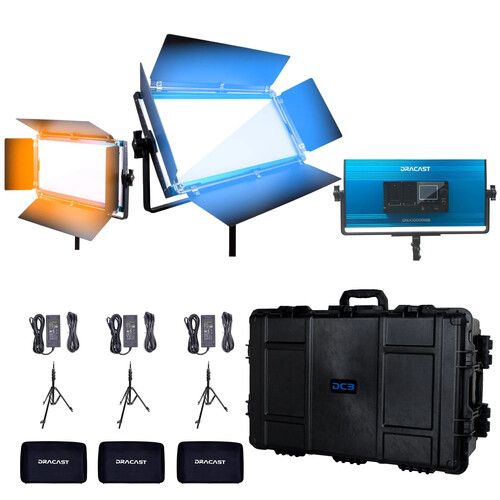  Dracast X Series LED1000 Bi-Color LED Light Panel (Travel 3-Light Kit)