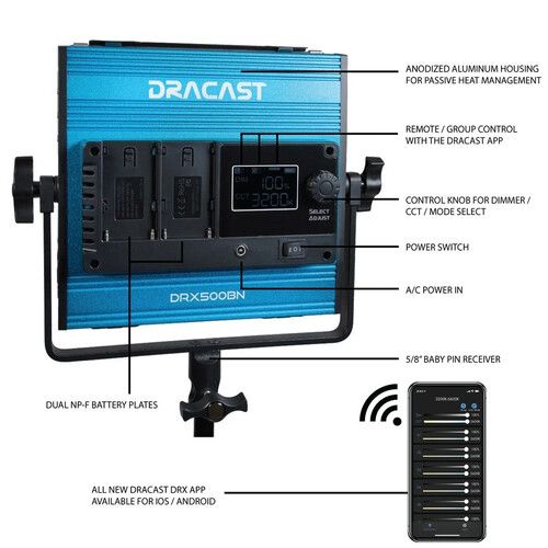  Dracast X Series LED500 Bi-Color LED Light Panel (Travel 3-Light Kit)