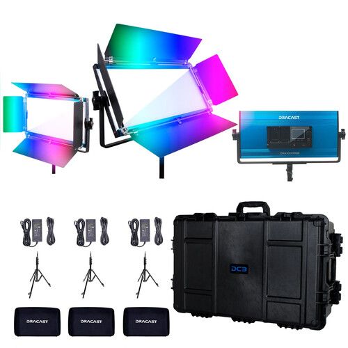  Dracast X Series LED1000 RGB LED Light Panel (Travel 3-Light Kit)