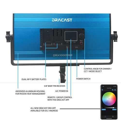  Dracast X Series LED1000 RGB LED Light Panel (Travel 3-Light Kit)