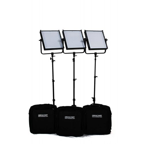  Dracast DR-LK-3x1000-TFX Studio 3 X LED1000 Kit, Tungsten Flood with DMX Control (Black)