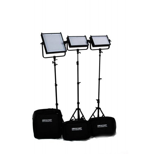  Dracast DR-LK-2x500-1x1000-TSV Pro 2 X LED500 and 1 LED1000 Kit, Tungsten Spot with V-Mount Battery Plates (Black)