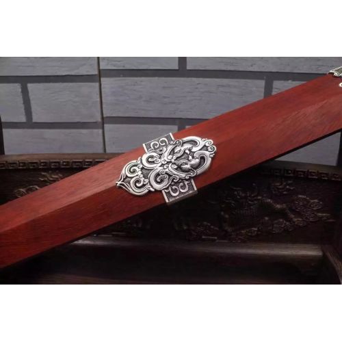  Dragon China Sword,Emperor Qin Sword,High Manganese Steel red Blade,Rosewood Scabbard,Silver Alloy Fitting