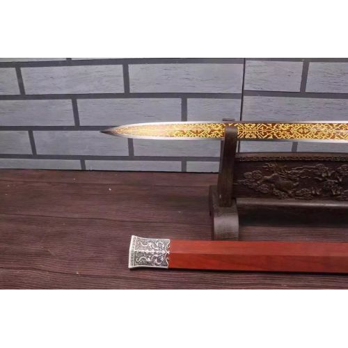  Dragon China Sword,Emperor Qin Sword,High Manganese Steel red Blade,Rosewood Scabbard,Silver Alloy Fitting