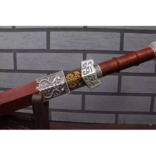  Dragon China Sword,Emperor Qin Sword,High Manganese Steel red Blade,Rosewood Scabbard,Silver Alloy Fitting