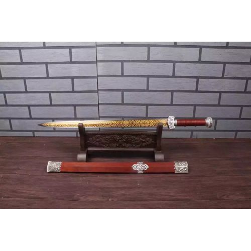  Dragon China Sword,Emperor Qin Sword,High Manganese Steel red Blade,Rosewood Scabbard,Silver Alloy Fitting