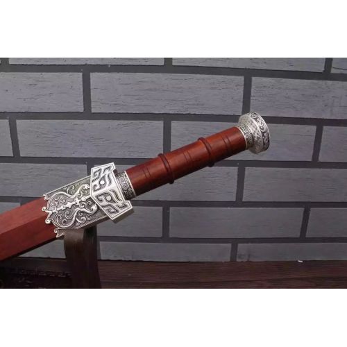  Dragon China Sword,Emperor Qin Sword,High Manganese Steel red Blade,Rosewood Scabbard,Silver Alloy Fitting