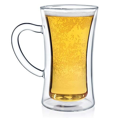  [아마존베스트]Dragon Glassware Beer Mug, Insulating Double Walled Glass, 13.5-Ounce, Set of 2