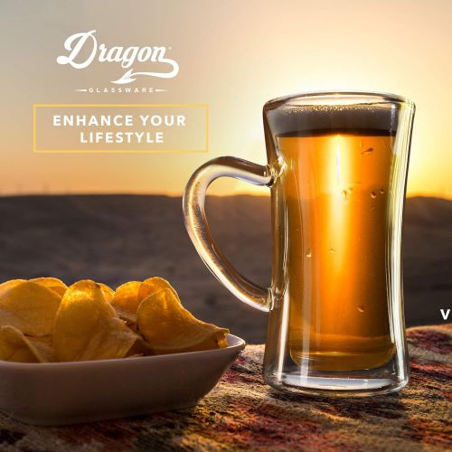  [아마존베스트]Dragon Glassware Beer Mug, Insulating Double Walled Glass, 13.5-Ounce, Set of 2