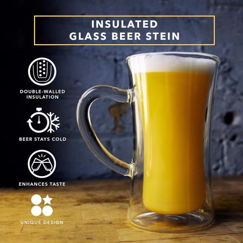  [아마존베스트]Dragon Glassware Beer Mug, Insulating Double Walled Glass, 13.5-Ounce, Set of 2