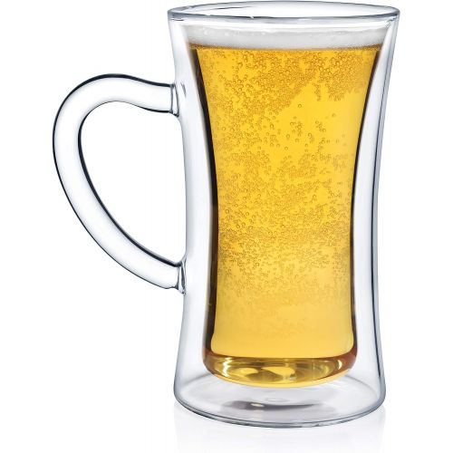  [아마존베스트]Dragon Glassware Beer Mug, Insulating Double Walled Glass, 13.5-Ounce, Set of 2