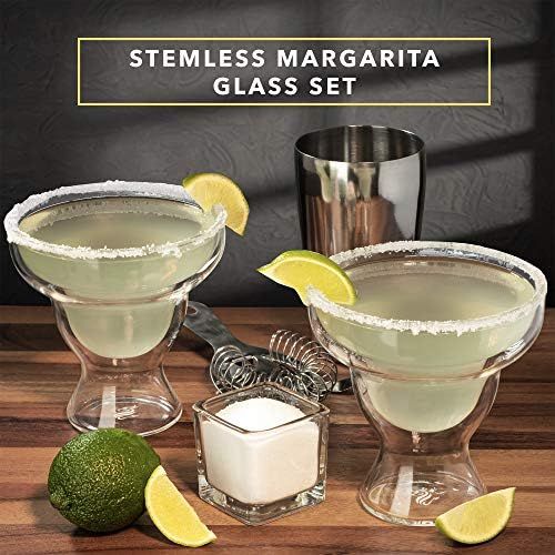  [아마존베스트]Dragon Glassware Margarita Glasses, Stemless Insulating Double Walled Bar Glasses, 12-Ounce, Set of 2