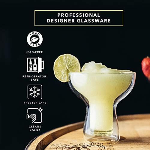  [아마존베스트]Dragon Glassware Margarita Glasses, Insulating Double Walled Bar Glasses, 12-Ounce, Set of 2