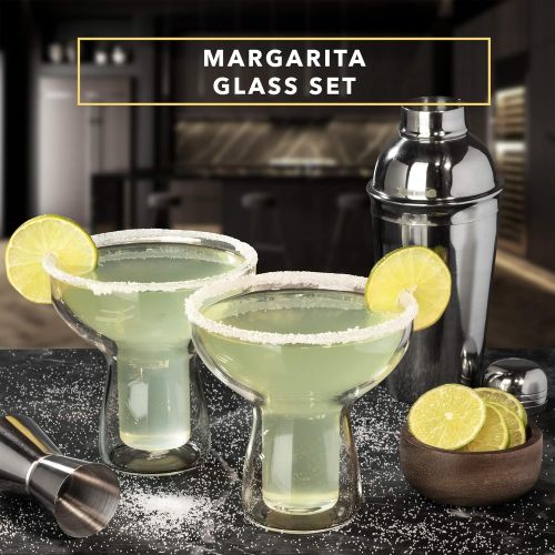  [아마존베스트]Dragon Glassware Margarita Glasses, Insulating Double Walled Bar Glasses, 12-Ounce, Set of 2
