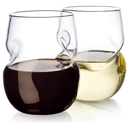  [아마존베스트]Dragon Glassware Wine Glasses, Stemless with Finger Indentations, 16-Ounce, Set of 2