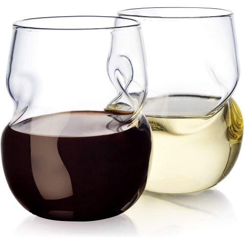  [아마존베스트]Dragon Glassware Wine Glasses, Stemless with Finger Indentations, 16-Ounce, Set of 2