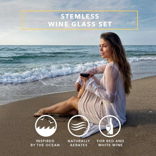  [아마존베스트]Dragon Glassware Wine Glasses, Stemless with Finger Indentations, 16-Ounce, Set of 2