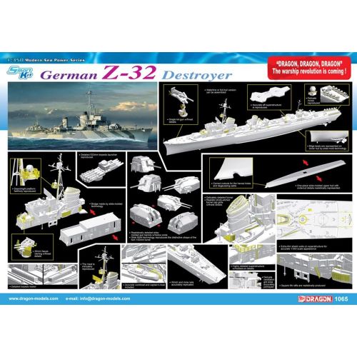  Dragon Models USA Dragon Models German Z-32 Destroyer Model Kit (1350 Scale)