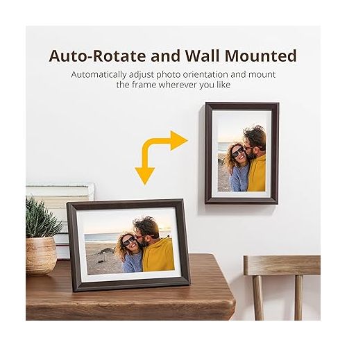  Dragon Touch Digital Picture Frame WiFi 10 inch IPS Touch Screen Digital Photo Frame Display, 32GB Storage, Auto-Rotate, Share Photos via App, Email, Cloud, Classic 10 Brown, PUUDUU