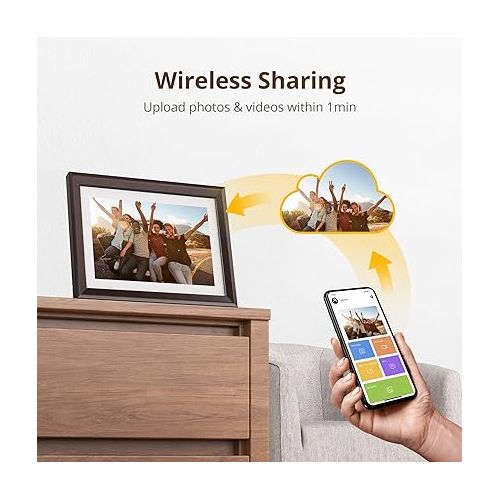  Dragon Touch Digital Picture Frame WiFi 10 inch IPS Touch Screen Digital Photo Frame Display, 32GB Storage, Auto-Rotate, Share Photos via App, Email, Cloud, Classic 10 Brown, PUUDUU
