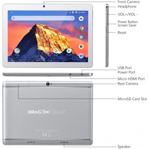  Dragon Touch K10 Tablet, 10 inch Android Tablet with 16 GB Quad Core Processor, 1280x800 IPS HD Display, Micro HDMI, GPS, FM, 5G WiFi (Silver)