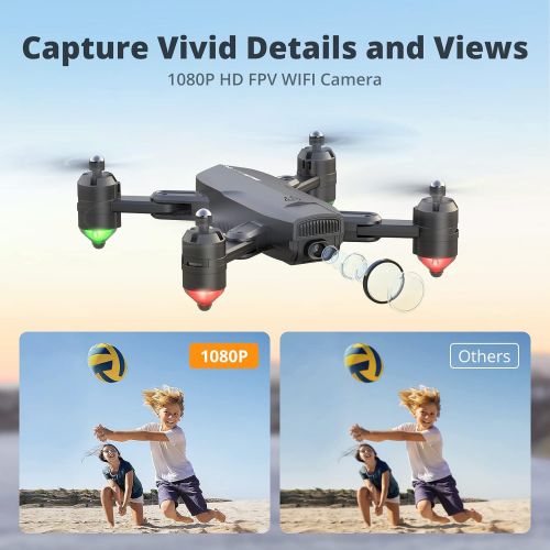  Foldble Drones with Camera for Kids and Adults - Dragon Touch DF01 RC Quadcopter 1080P HD FPV Live Video 2 Batteries and Gravity Sensor, Voice Control, Gesture Control, Altitude Ho