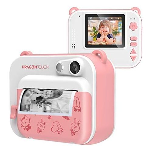  Dragon Touch InstantFun Instant Print Camera for Kids, Zero Ink Toy Camera with Print Paper, Cartoon Sticker, Color Pencils, Portable Digital Creative Print Camera for Boys and Gir