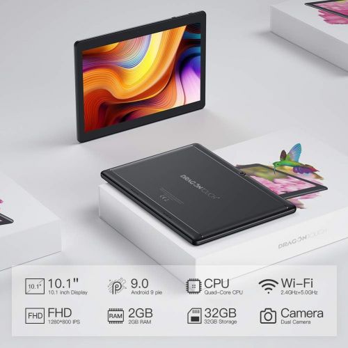  [아마존베스트]Dragon Touch Notepad K10 Tablet, 10 inch Android Tablet, 2GB RAM 32GB Storage, Quad-Core Processor, 10.1 IPS HD Display, Micro HDMI, Android 9.0 Pie, 5G WiFi, Metal Body Black