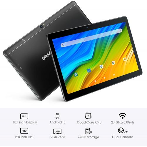  [아마존베스트]Dragon Touch K10 Tablet, 10 inch Android Tablet with 16 GB Quad Core Processor, 1280x800 IPS HD Display, Micro HDMI, GPS, FM, 5G WiFi, Black Metal Body