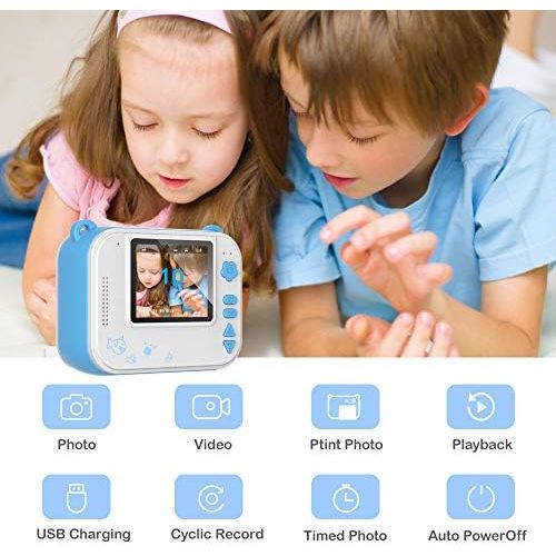  [아마존베스트]Dragon Touch InstantFun Instant Print Camera for Kids, Zero Ink Toy Camera with PrintPaper, CartoonSticker, ColorPencils, Portable Digital Creative Print Camera for Boys and Gir