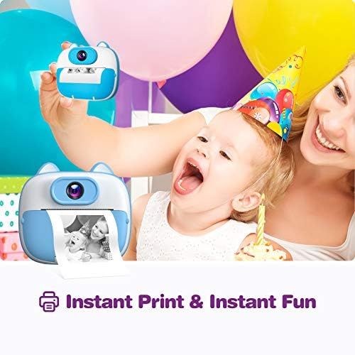  [아마존베스트]Dragon Touch Instant Print Kids Camera, InstantFun2 Digital Camera with Dual Camera Lens, Print Paper, Cartoon Sticker, Color Pens and Camera Bag for Girls and Boys (Blue)