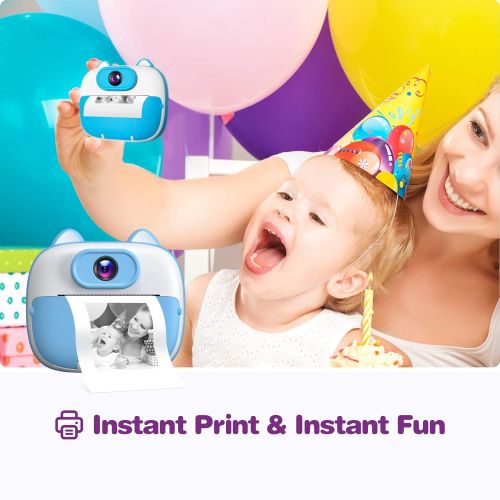  [아마존베스트]Dragon Touch Instant Print Kids Camera, InstantFun2 Digital Camera with Dual Camera Lens, Print Paper, Cartoon Sticker, Color Pens and Camera Bag for Girls and Boys (Blue)