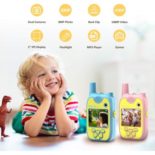  [아마존베스트]Dragon Touch Walkie Talkies Kids Camera, TalkieCam Multifunctional 1080P Digital Video Camera Toy with Built-in Games, Backlit LCD, Flashlight for 3-12 Year Old Boys Girls (Blue &