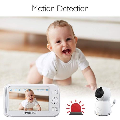  5” Wireless Digital Video Baby Monitor - Dragon Touch Baby Camera, Pan & Tilt, Auto-Motion Tracking, Two-Way Audio, Lullabies, Night Vision and Temperature Monitoring Capability