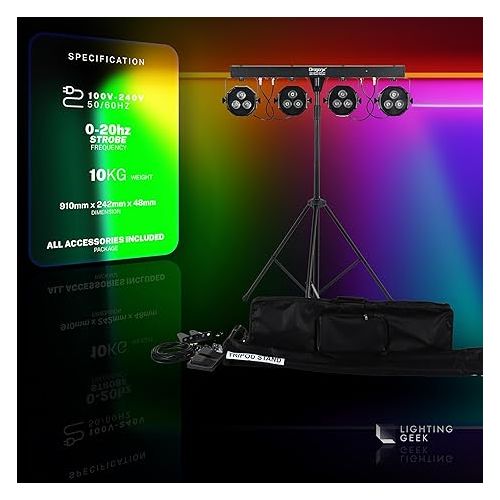  4 Bar Gigbar DJ Light Stands, Stage Lighting Stand with DMX LED, Mobile DJ Lighting Packages, Par Can Spotlight, Sound Activated Strobe for Party, Wedding, Church, DJ Stand for Lights