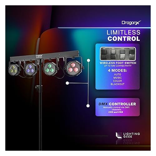  4 Bar Gigbar DJ Light Stands, Stage Lighting Stand with DMX LED, Mobile DJ Lighting Packages, Par Can Spotlight, Sound Activated Strobe for Party, Wedding, Church, DJ Stand for Lights