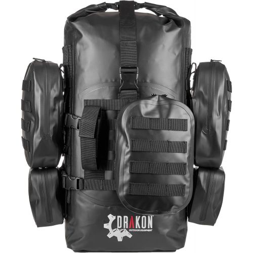  [아마존베스트]Drakon Outdoor Equipment Drakon Outdoors 40L Waterproof Dry Bag Survival Backpack - Roll Top Go-Bag Perfect for Hunting, Camping, Boating, Kayaking - Black Padded Adjustable Straps With MOLLE System