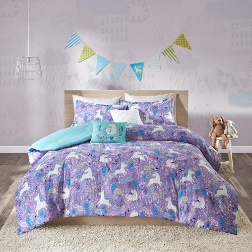  Dream MISC 5 Piece Purple Unicorn Comforter Full/Queen Set Blue Unicorn Bedding Girls Majestic Horse Magical Star Themed Pattern, Cotton