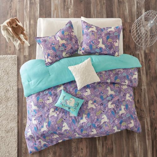  Dream MISC 5 Piece Purple Unicorn Comforter Full/Queen Set Blue Unicorn Bedding Girls Majestic Horse Magical Star Themed Pattern, Cotton