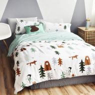 Dream HNNSI Cotton Kids Duvet Cover Sets, Cute Fox Bear Tree Children Teens Bedding Sets, Comforter/Quilt Cover with Mint Green Sheet,2 Pillow Shams (Flat Sheet Set, Queen)