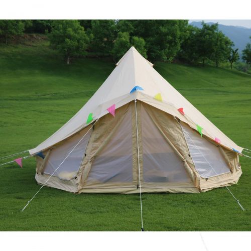  Dream UNISTRENGH Luxury Outdoor Waterproof Four Season Family Camping and Winter Glamping Cotton Canvas Yurt Bell Tent with Roof Stove Jacket, Mosquito Screen Door and Windows