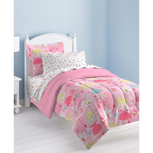  Dream Factory Pretty Princess Ultra Soft Microfiber Girls Comforter Set, Pink, Twin