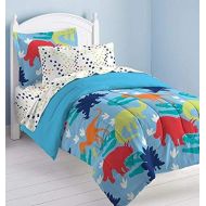 [아마존베스트]Dream Factory Dinosaur Prints Boys Comforter Set, Multi-Colored, Twin