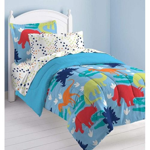  [아마존베스트]Dream Factory Dinosaur Prints Boys Comforter Set, Multi-Colored, Twin