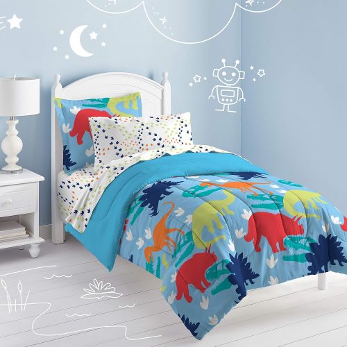  [아마존베스트]Dream Factory Dinosaur Prints Boys Comforter Set, Multi-Colored, Twin