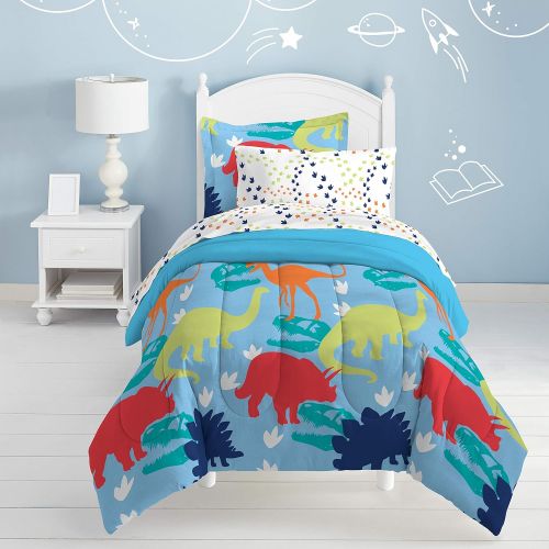  [아마존베스트]Dream Factory Dinosaur Prints Boys Comforter Set, Multi-Colored, Twin