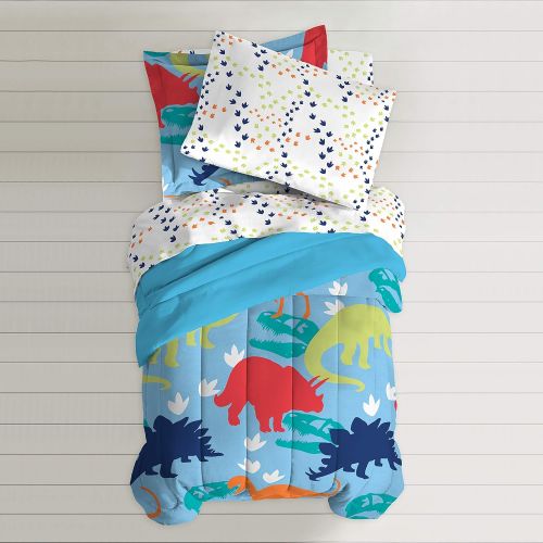  [아마존베스트]Dream Factory Dinosaur Prints Boys Comforter Set, Multi-Colored, Twin