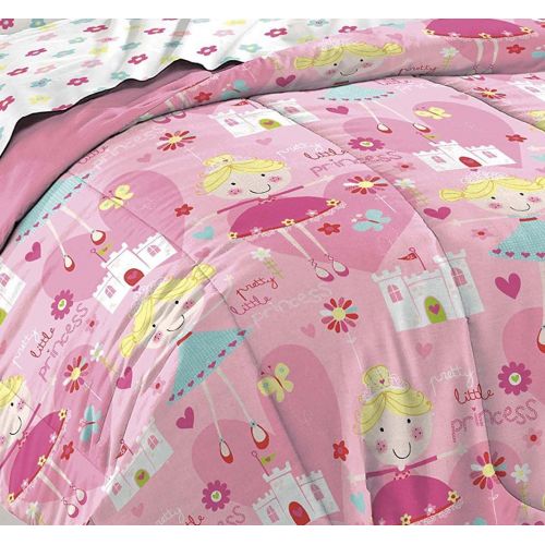  Dream Factory Pretty Princess Ultra Soft Microfiber Girls Comforter Set, Pink, Twin