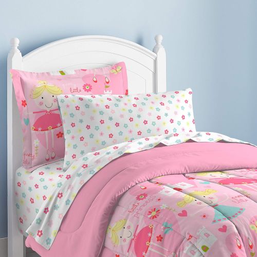  Dream Factory Pretty Princess Ultra Soft Microfiber Girls Comforter Set, Pink, Twin